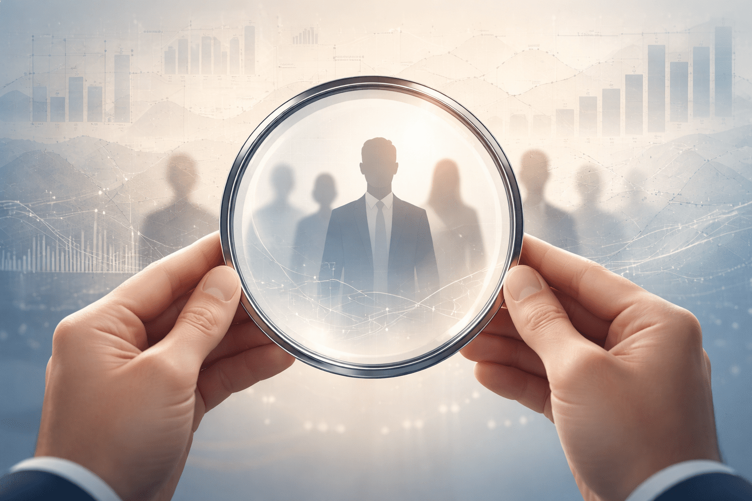 Conceptual illustration of a passive investor evaluating real estate sponsors, with abstract human figures and financial data in focus